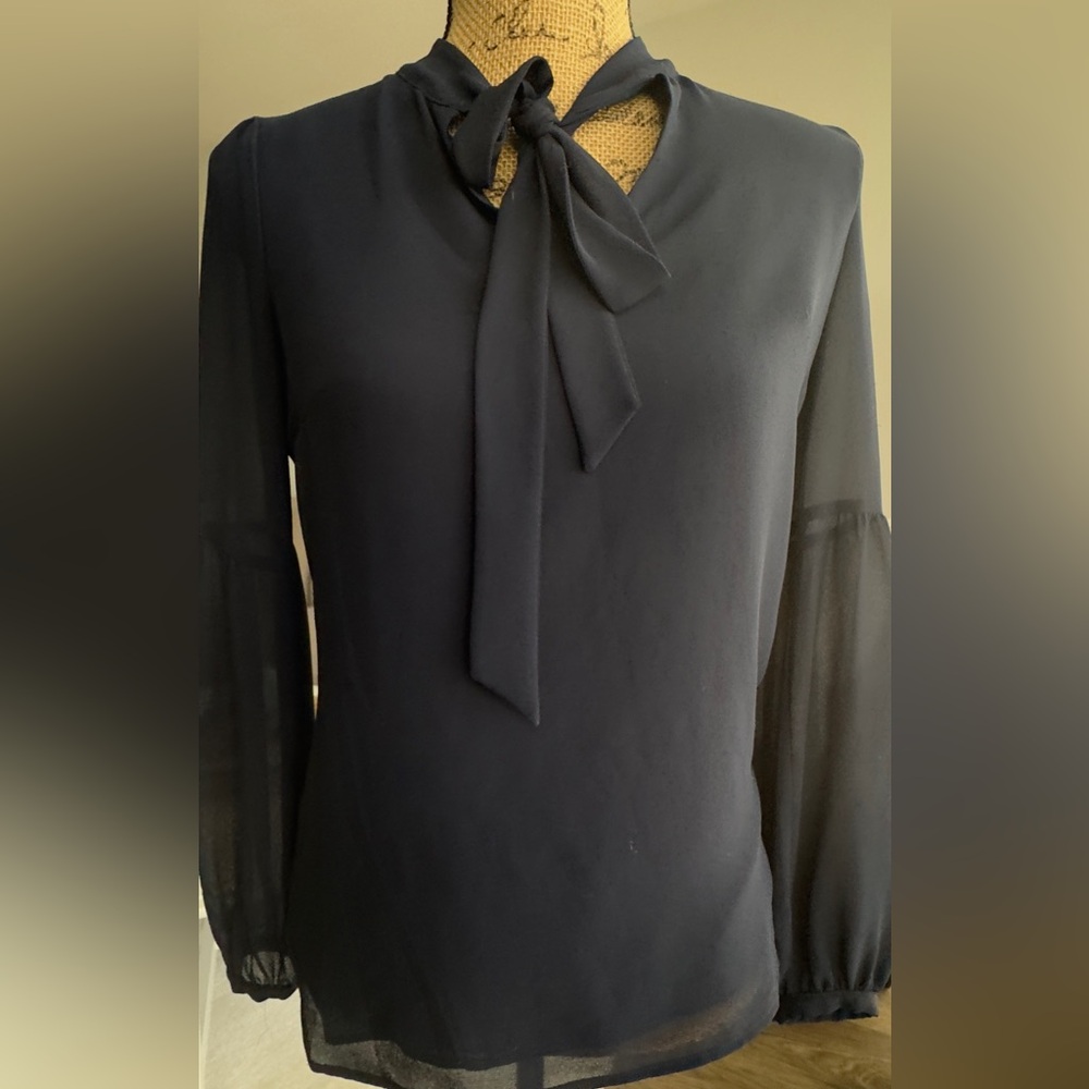 Michael Kors Navy Blouse with Bow Detail